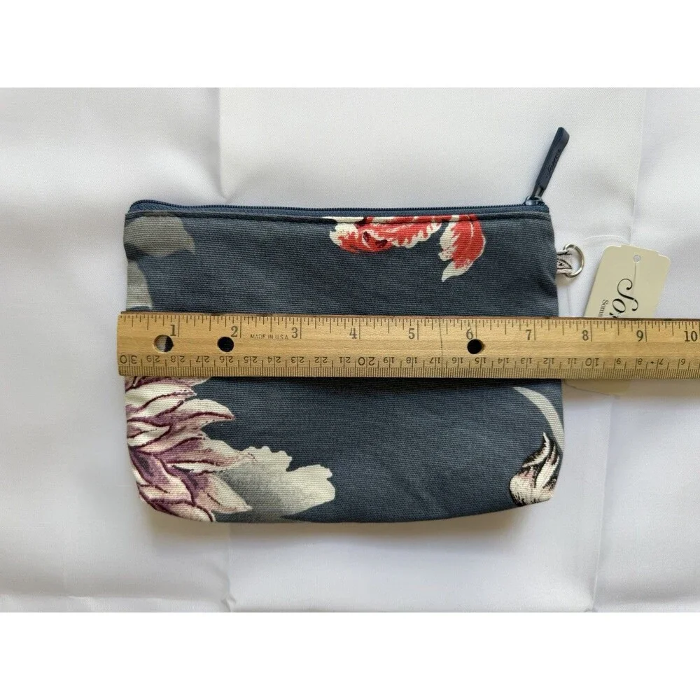 Soma Floral Print Cosmetic Bag NWT Makeup Travel Pouch Essentials Blue Gray Zip